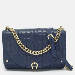 Aigner Navy Blue Embossed Leather Diadora S Crossbody Bag 1197962