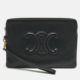 Celine Black Leather Triomphe Wristlet Clutch 1197311