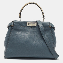 Fendi Blue/Beige Leather and Python Medium Peekaboo Top Handle Bag 1197289