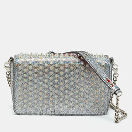 Christian Louboutin Silver Glitter Leather Zoom Spike Crossbody Bag 1197003