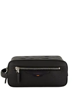 Santoni double-zip leather wash bag 30641052