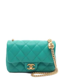 Chanel 2021s Classic Flap Shoulder Bag, Green Caviar Leather with Diamond Quilting and Gold Tone Hardware - Serial Number P0KN66HG