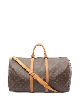 Louis Vuitton 31677693 Keepall '55' Brown Monogram Canvas with Leather Trim, Two Top Handles, Top Zip Closure, Adjustable Detachable Shoulder Strap