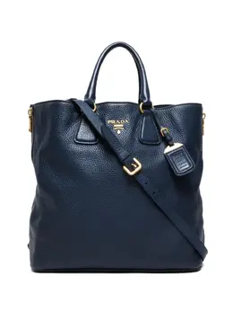 Prada 2013 Tote Bag Art No. 31667974 Dark Blue Leather Two Top Handles Detachable Shoulder Strap Gold-tone Hardware