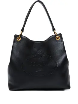 Prada Embossed-Logo Shoulder Bag 2013, Black Leather Single Top Handle Gold Tone Hardware