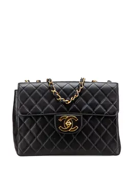 Chanel 1996-1997 Jumbo XL Classic Shoulder Bag Lambskin Quilted Woven Chain Straps with Front Flap Cs Logo Twist Lock Closure Serial Number 4514948