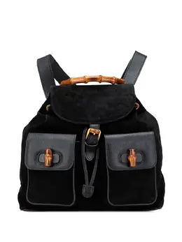 Gucci 31721267 20th Century Suede Bamboo Drawstring Backpack - Black