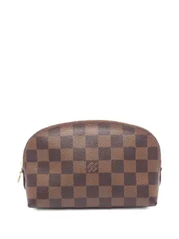 Louis Vuitton 2012 Pochette Cosmetics, Previously Owned Brown Damier Ebene Top Zip Fastening with Gold-tone Hardware
