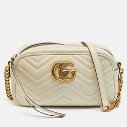 Gucci White Matelassé Chevron Leather GG Marmont Small Camera Bag 1198603