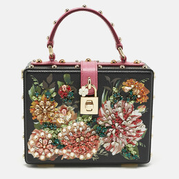 Dolce & Gabbana Black/Fuchsia Leather Studded & Crystal Embellished Dolce Box Top Handle Bag 1198427