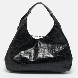 Tory Burch Black Logo Embossed Leather Dafina Hobo 1198549