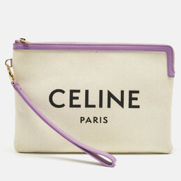 Celine Beige/Lilac Canvas and Leather Logo Wristlet Clutch 1197303