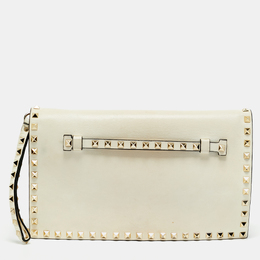 Valentino Off White Leather Rockstud Wristlet Clutch 1198192