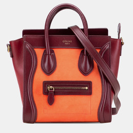 1197277 Celine Orange Red Nano Bicolor Luggage Tote Suede & Calfskin