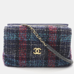 Chanel W Flap Bag, Navy Multicolor Tweed Shoulder - 1197092
