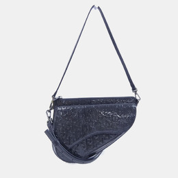 Christian Dior Saddle Grey Patent Oblique Embossed Boxy Shoulder Bag 1197088