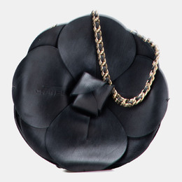 Chanel Evening Bag 1196871 Black Camellia Flower Lambskin Satin