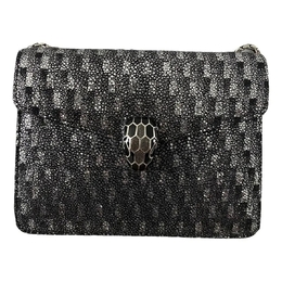 Bvlgari Serpenti Forever Crossbody Bag In Black And Silver Geometric Galuchat, SKU 287289