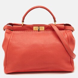 Fendi Coral Orange Selleria Leather Large Peekaboo Tote 1198803