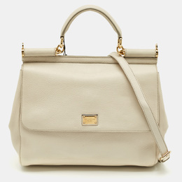 Dolce & Gabbana White Leather Large Miss Sicily Top Handle Bag 1198816