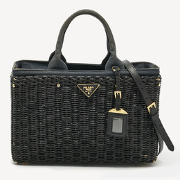 Prada Black Wicker and Canvas Large Midollino Tote 1198903