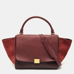 Celine Burgundy/Red Leather and Suede Medium Trapeze Top Handle Bag 1198857