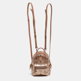MCM Rose Gold Visetos Coated Canvas and Leather Mini Studded Stark Bebe Boo Backpack 1198715