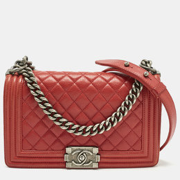 Chanel Red Quilted Leather Medium Classic Boy Flap Bag 1198751