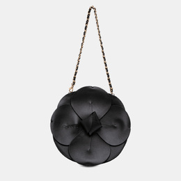 Chanel Black Lambskin and Satin Camellia Flower Evening Bag 1198526