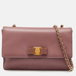 Salvatore Ferragamo Pink Saffiano Leather Vara Bow Chain Flap Shoulder Bag 1198062