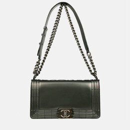 Chanel Boy Medium Metallic Gray Calfskin Shoulder Bag 1197907
