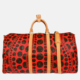 Louis Vuitton Keepall Bandoulière 55 Brown/Red Pumpkin Dots Canvas Duffle Bag 1197932