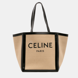 Celine Beige/Black Large Canvas Vertical Square Cabas Tote 1197947