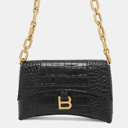 Balenciaga Downtown XS Black Croco Embossed Leather Chain Shoulder Bag 1197682