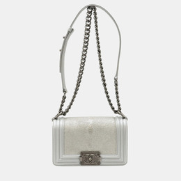 Chanel Boy Metallic Silver Leather Shoulder Bag 1197103