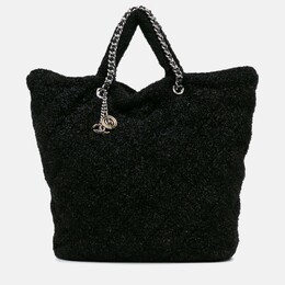 Chanel Pluto Glitter Large Black Quilted Knit Satchel Bag 1194662