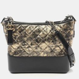 Chanel Gabrielle Black and Gold Leather Shoulder Bag 1197107