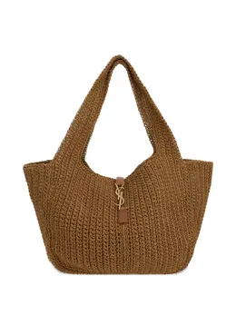 Saint Laurent large leather-trimmed knitted tote bag 30371463