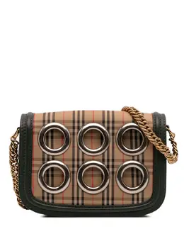 Burberry 2000-2017 1983 Knight Check Canvas and Smooth Calfskin Grommet Chain crossbody bag 31779201