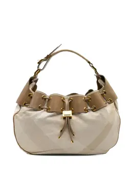 Burberry 2000-2017 Small Leather and Mega Nova Check Canvas Warrior hobo bag 31767684
