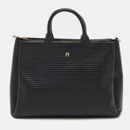 Aigner Black Leather Middle Zip Tote 1199709