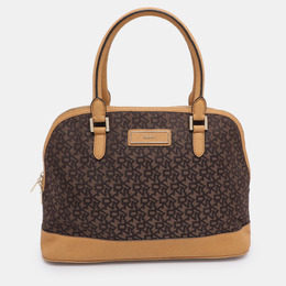 DKNY Brown/Mustard Canvas and Leather Dome Satchel 1199473