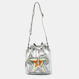 Stella McCartney Silver Faux Leather Star Print Bucket Bag 1199436