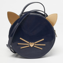 Karl Lagerfeld Navy Blue/Gold Patent Leather K/Cat Ears Crossbody Bag 1199427