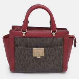 Michael Kors Brown/Red Signature Coated Canvas and Leather Tina Satchel 1199350