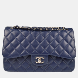 Chanel Classic Double Flap Jumbo Blue Caviar Leather Shoulder Bag 1199343