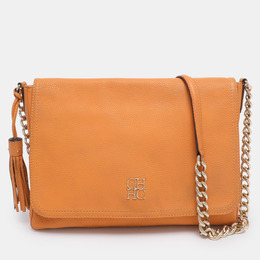 CH Carolina Herrera Mustard Leather Tassel Flap Chain Shoulder Bag 1199469