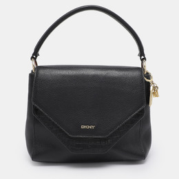 DKNY Black Leather and Croc Embossed Leather Top Handle Bag 1199354