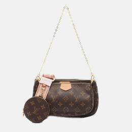 Louis Vuitton Multi Pochette Accessoires Brown Pink Monogram Coated Canvas Leather Shoulder Bag 1199240