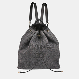 Chanel Deauville Gray Canvas Bucket Backpack 1198687